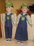 John Deere Boy or Girl Dolls Over 16 Inches Tall Porcelain Heads Hands Feet Soft Posable Body with Stand Included