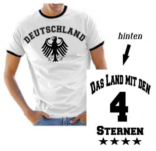 4. STERN ! Das Land mit den 4 Sternen ! WM 2014 Fußball Deutschland Adler vorne 4 Sterne hinten Ringer T-Shirt weiss XL