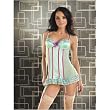 Seven 'til Midnight Satin & mesh bustier With ruffle trim, detachable garters & thong M Blue
