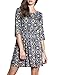Allegra K Woman Floral Prints 3/4 Sleeves Unlined A Line Dress Navy Blue XL