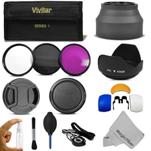 58MM Professional Accessory Kit for CANON EOS REBEL (T4i T3i T3 T2i T1i XT XTi XSi 60D 7D) - Includes: Vivitar Filter Kit (UV, CPL, FLD) + Carry Case + Lens Hood (Tulip and Collapsible) + Flash Diffuser Set + Lens Cap (Center Pinch and Snap On) + Cap Keeper Leash + Deluxe Cleaning Kit + MagicFiber Microfiber Lens Cleaning Cloth