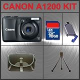 Canon Powershot A1200 Digital Camera (Black) Huge Accessories Package Inclu ....
