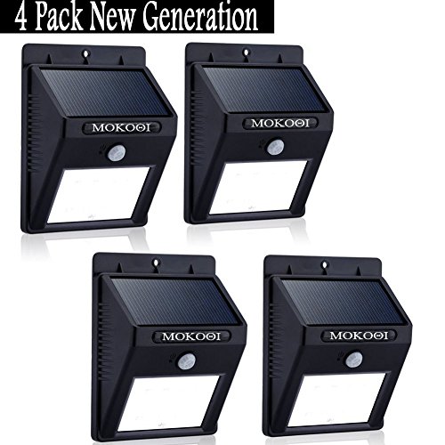 MOKOQI 8 LED Outdoor Solar Powerd,Wireless Waterproof Security Motion Sensor Light for Patio, Deck, Yard, Garden,Driveway,Outside Wall with 2 Modes Motion Activated Auto On/Off (4 PACK)