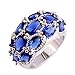 Psiroy 925 Sterling Silver Stunning Created Gorgeous Women's 6mm*4mm & 5mm*7mm Oval Cut Sapphire Charms Filled Ring