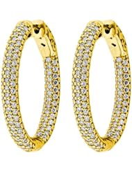 3.10 ct. tw Round Cut Diamond Pave Oval Shaped Inside Outside Hoop Earrings - F-G VS2 - 18 Kt. Yellow Gold