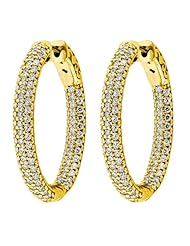 3.10 ct. tw Round Cut Diamond Pave Oval Shaped Inside Outside Hoop Earrings - G-H SI2 - 18 Kt. Yellow Gold