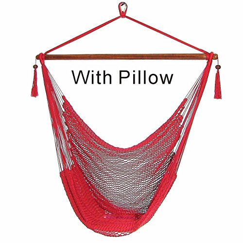 Hammock Chair Hanging Rope Chair Porch Swing Outdoor Chairs Lounge Camp Seat At Patio Lawn Garden Backyard-300lbs Weight Capacity-(Mocha Red)
