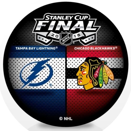 2015 NHL Stanley Cup Dueling Hockey Puck Chicago Blackhawks vs. Tampa Bay Lightning (Sherwood)