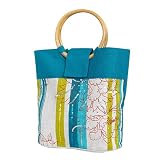 Olive N Figs Turquoise Blue Striped Floral Sequined Jute Handbag/Tote