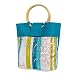 Olive N Figs Turquoise Blue Striped Floral Sequined Jute Handbag/Tote