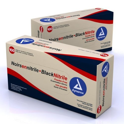 Dynarex Black Nitrile Exam Gloves, Heavy-Duty, Powder Free, Medium, Case/10 Boxes