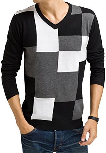 Fire.Ice Men's Classic V Neckline Cheaked Knitting Sweater White-M