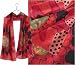 ULRIKE Oblong Crepe de Chine Silk Scarf - Giant fantasy flowers of carmine reds and black with green and peach honeycombed centers and a few small patches of the black dotted salmon background.