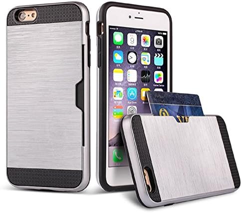 Iphone 6s Plus Case, Heavy Duty Tough Hard Armor Slim Wallet Case Credit Card Slot Holder Cover for Apple Iphone 6s Plus Bumper Back Cover (Silver)