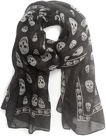 Wool Blend Fashion Scarf with Skull Print (Grey)
