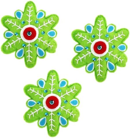 Crafted Charm Green Felt Snowflake, Set of 3 Christmas Ornaments