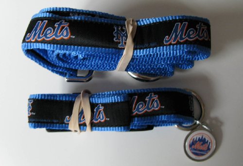 New York Mets Premium Pet Set Dog Leash Collar ID Tag LARGE