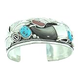 By Artist: M.Thomas Jr. Beautiful! Genuine Navajo Sterling-silver Bear Claw Turquoise Mens Ladies...