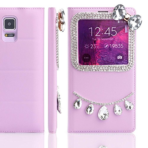 ACC5Star(TM) Bonzer View Window Bling Diamond Chain Bowknot PU Leather Slot Card Flip Case Cover Skin for Samsung Galaxy Note 3 N9000 Phone