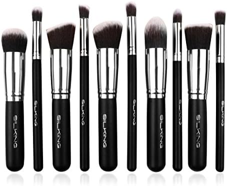 Silking 10pcs Professional Makeup Brush Set Eyebrow Shadow Cosmetic Brush Tool Kit (Silver/ Black)
