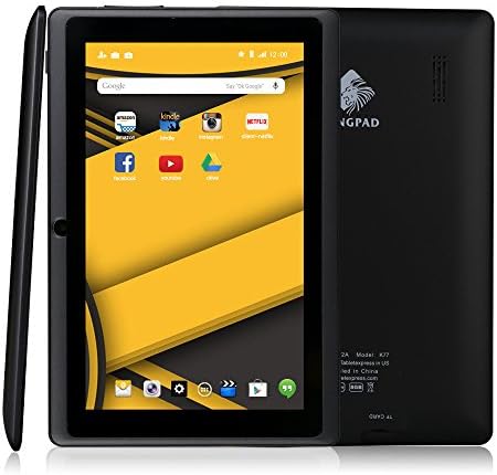 KingPad K77 7'' Quad Core Tablet PC, Google Android 4.4.4 KitKat, 8GB Nand Flash, Dual Camera, Touch Screen, 1024x600 HD Resolution, Bluetooth, Netflix, Skype, 3D Game Supported [ 2015 New Model ]