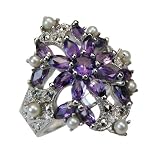 Amethyst Angel Bloom Silver Natural Seed Pearl Ring (Size 5) - by Dahlia Vintage Jewelry Collection Amethyst Angel Bloom Silver Natural Seed Pearl Ring (Size 5) - by Dahlia Vintage Jewelry Collection