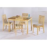 5pc Solid Wood Natural Butcher Dining Table & 4 Chairs