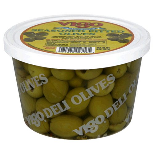 Vigo Seasoned Pitted Green Olive, 8-Ounce Containers (Case of 6) by Vigo