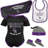 MLB Majestic Colorado Rockies Newborn Black Rookie Of The Year 5-Piece Creeper Set (3-6 Months)