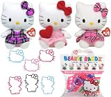 Ty Beanie Babies Hello Kitty St. Valentine's Day Gift - Red Heart, Purple Tartan, Pink Plaid - 3 BB plush toys & set of 12 HK beanie bandz bracelets Ty Beanie Babies Hello Kitty St. Valentine's Day Gift - Red Heart, Purple Tartan, Pink Plaid - 3 BB plush toys & set of 12 HK beanie bandz bracelets
