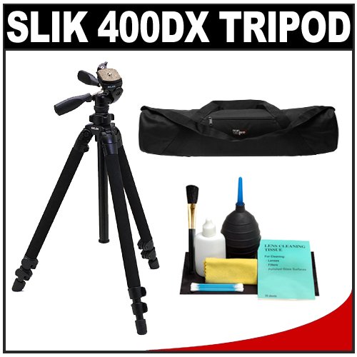 Slik 400 DX Pro Series Black Tripod 3Way Pan/Tilt Head & Quick Release with Tripod Case + Cleaning Kit