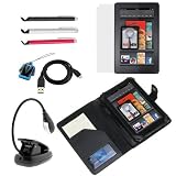 from GTMax GTMax Black PU Case+2x LCD screen protector +3x Stylus(Black/Red/Silver)+USB Cable +Clip on 2 LED light+LCD Screen Cleaner Strap for Kindle Fire