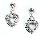 Just Give Me Jewels Sterling Silver Pave Crystal Open Heart Post Dangle Earrings