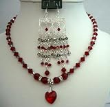 51JA1HF1ADL. SL160  Sterling Silver Chandelier Earrings w/ Genuine Siam Red Crystals Necklace & Heart Pendant