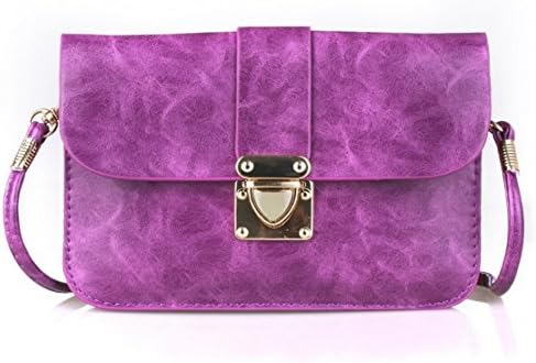 Kiwuu Universal Soft Luxury PU Leather Cell phones Case Cover Pouch/cross Body Bag with Strap and Snap Fastener Fit for Mobile Phone Size Under 6.3 Inches(Purple A)