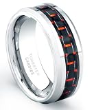 8 mm Tungsten Carbide Ring Red And Black Carbon Fiber Comfort Fit
