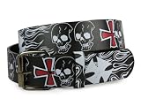 Snap On Skull with Iron Cross Flame Tattoo Ink Artwork Leather Belt