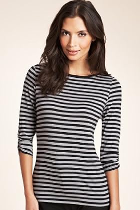 Slash Neck Block Stripe Jersey Top