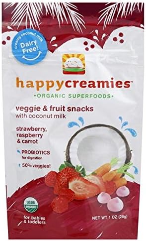 Happy Creamies Veggie & Fruit Snacks, Strawberry, Raspberry & Carrot, 1 oz (28 g) pack of 3