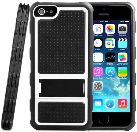 iPhone 5S Case, Kickstand Dual Layer Hybrid Protective Case for Apple iPhone 5S / 5, Impact Resistant Bumper, Black/White, Not Compatible with iPhone 5C / 4 / 4S