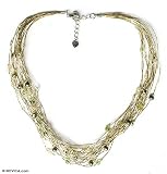Pearl and peridot necklace, 'River of Green' 0.6 W 15.8 L