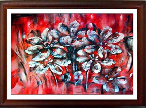 "Floral Bloom" Framed Original Artisan Picture Fine Art Print in Natural Wood Frame with Glass, Modern Style Contemporary Design Very Popular Theme Vivid Floral Framed Artwork