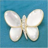 14k Gold Diamond And Mother-Of-Pearl Butterfly Pin