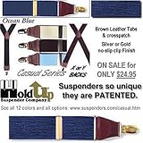 Casual Dark Blue Suspenders with brown leather tabs