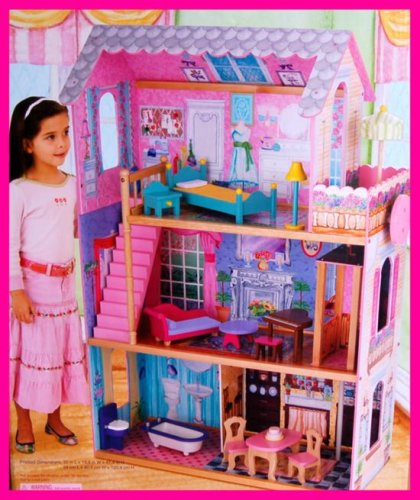 Childrens Toyshop  Toys : KidKraft Wooden Emma Dollhouse with Furniture and Working Elevator