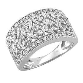 14k White Gold Heart Shaped Diamond Ring / Band, Size 7 - 0.21 carat by