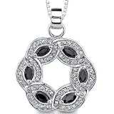 Elegant Statement: Sterling Silver Art Deco Inspired Open Circle Dangle Style Bridal jewelry Pendant Necklace with Black/White CZ Diamonds