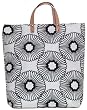 Cotton Canvas Black and White Flowers Tote Bag with Leather Handles 17"Lx17"H