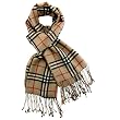 100% Pashmina/Cashmere Classic Plaid Tassel Ends Long Scarf Shawl - Various Colors Available