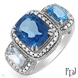 FPJ Vibrant High quality Ring With 5.30ctw Precious Stones - Genuine Diamonds, Aquamarine, Topazes Made of 14K White Gold. Total item weight 5.5g - Certificate Available.